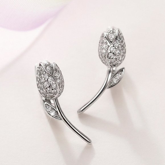 Flower Shape CZ Earring Studs for Women18k Gold Plating Earrings, HA4506 - Picture 3 of 4